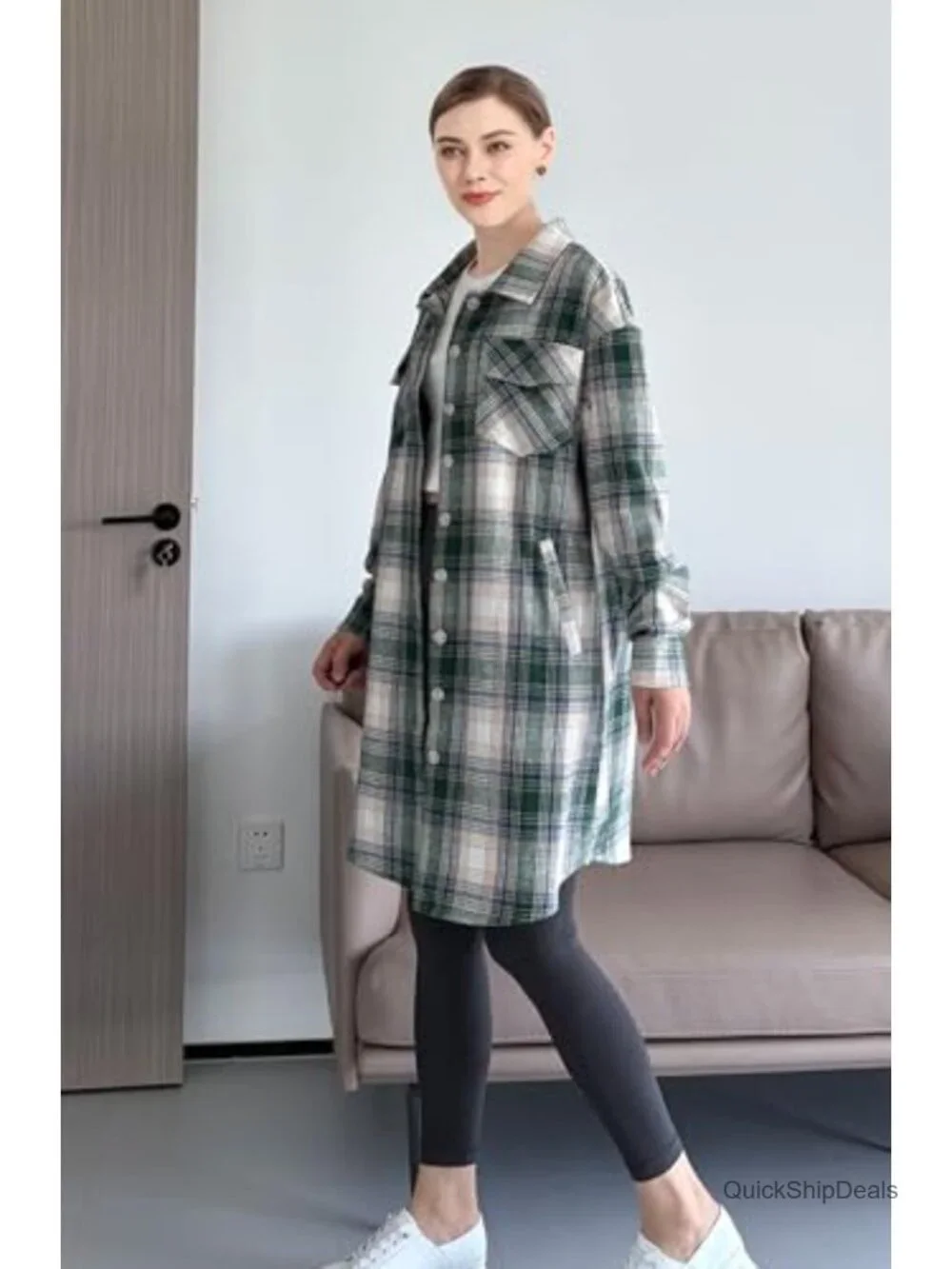 Flannel Shirt Jacket Plaid Long Sleeve Button Down Top with Pockets